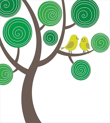 Miniatura 2 de Ambesonne Juego de funda de edredón con diseño de pájaros, coloridos pájaros amarillos sobre árbol verde y marrón, caricaturas, divertido romántico,