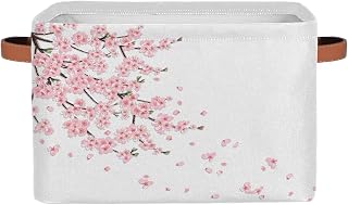 Basket Storage Bins Japanese Cherry Blossoms Rectangle Cube Basket Box Kids Girls Boys Toys Organizer Beaket Decor Foldable with Handle for Living Room Bedroom Closet Nursery Office Shelf Gifts