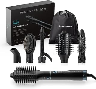 Bellissima Imetec Style Expert Air Wonder 6in1, Hot Air Brush, 6 Accessories, Ion Technology, Ceramic and Argan Oil Coated Brushes, Dries and Volume, Cold Air Stroke