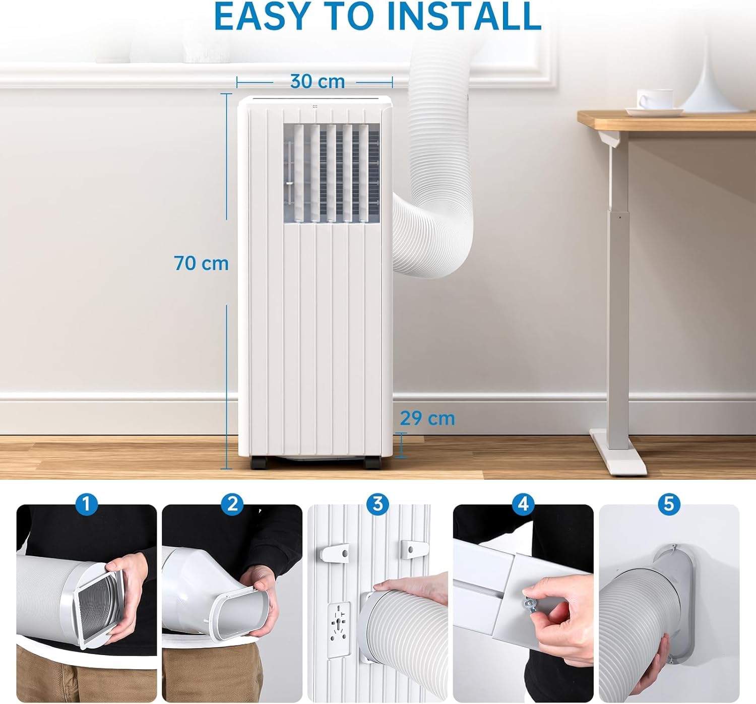 Mobile Klimaanlage 7000 BTU 3-in-1- Kühlung, Entfeuchtung 36L/Tag & Ventilator | 24h-Timer, Schlafmodus, Fernbedienung | Geeignet für Räume bis 15 m² | Weiß