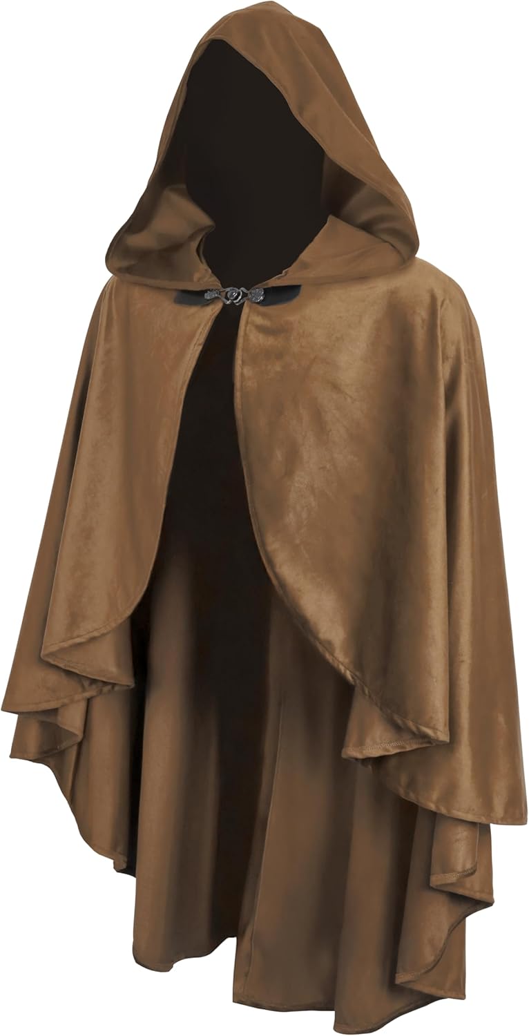 MCJC Medieval Hooded Cloak, Halloween Costume Cape, Black Velvet with Hood, Renaissance Robe - Image 2
