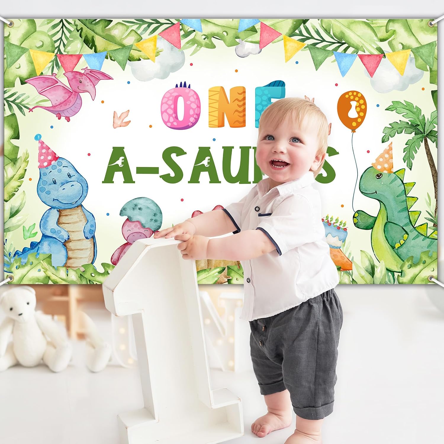 Avezano One a Saurus Birthday Banner Dinosaur First Birthday Decorations One A Saurus Backdrop Dinosaur 1st Bday Party Supplies for Boy (6x3.6ft)