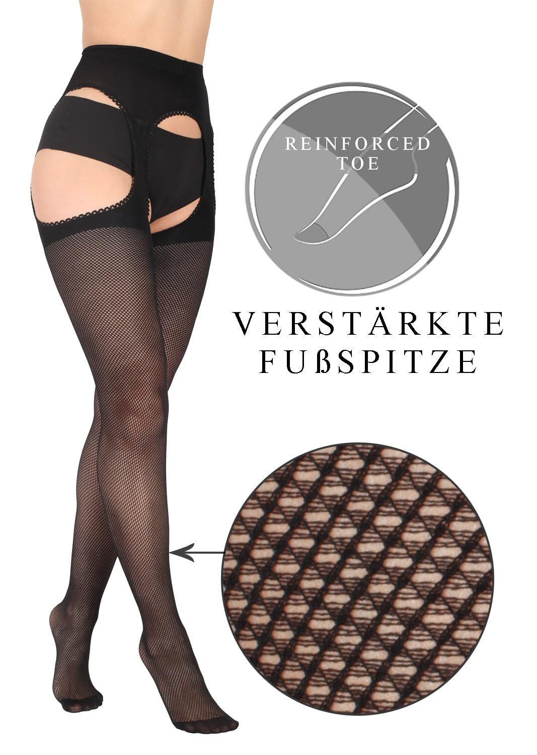 BANANALU schwarze Netzstrumpfhose 40 Den Ouvert mit offenem Schritt Cutout