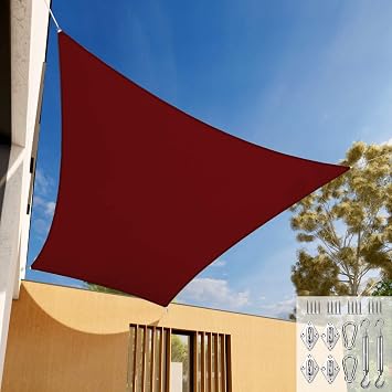 E&K Sunrise 5 x 5 Waterproof Sun Shade Sail Outdoor Rectangle Canopy Shade Cover UV Block with Hardware Kit for Pergola Patio Backyard Garden Deck Red