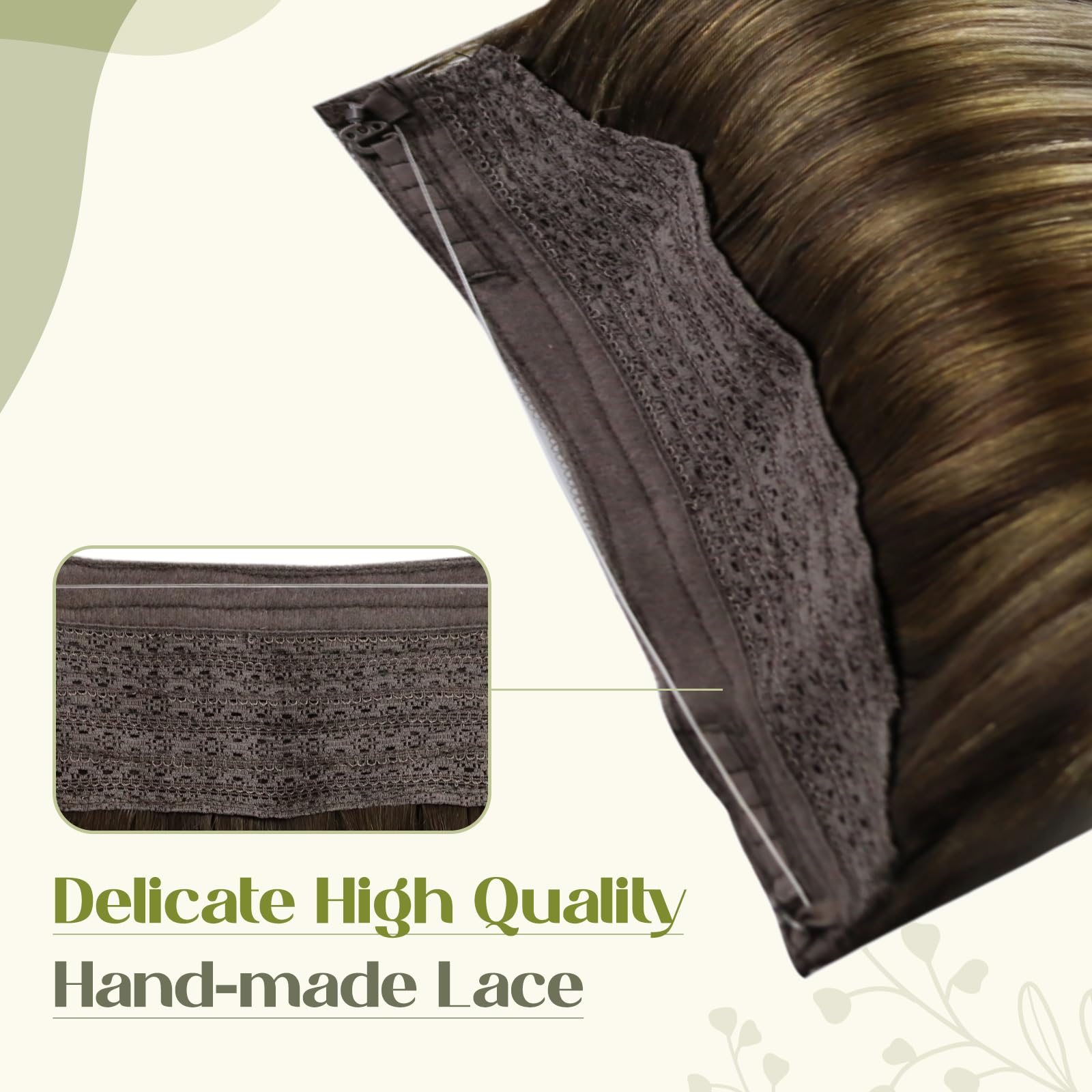 Fshine Extension Filo Invisibile Capelli Veri 40CM 80g Filo Extension Capelli Balayage Castano Scuro Misto A Biondo Platino Wire Hair Remy #2/60/2