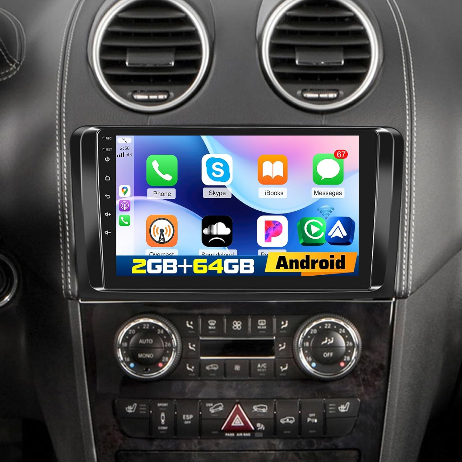 [2G+64G] Car Radio for Mercedes ML350 GL450 GL350 ML500 ML280 GL320 W164 X164 2005-2011 Benz GL ML Class, 9 inch Android Touch Screen ML350 Stereo, Carplay/Android Auto/EQ Audio/SWC/Bluetooth