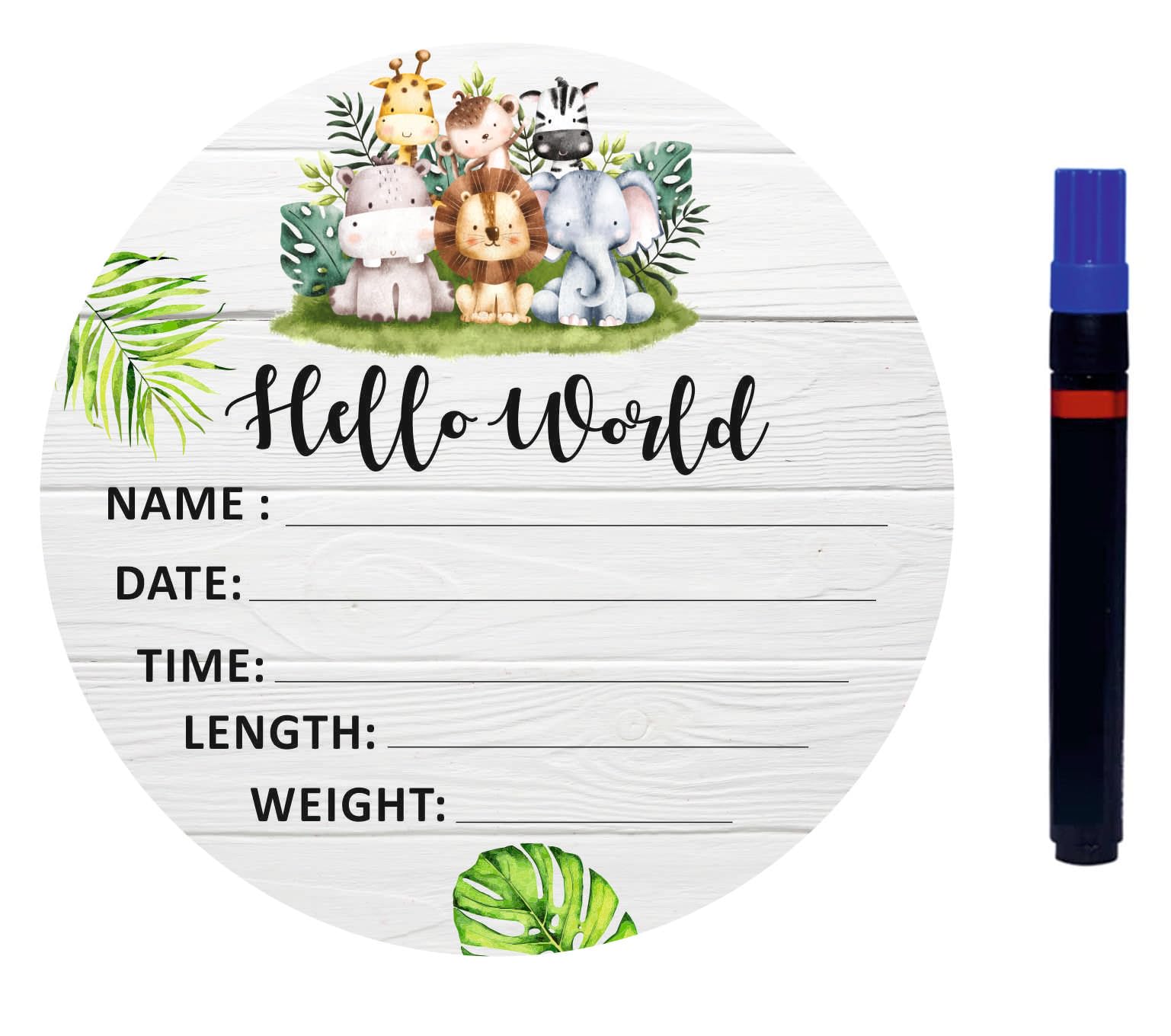 SVM CRAFT® Birth Announcement Sign 6 inch Printed “Hello Baby” Newborn Baby Announcement Sign with Black Marker Wooden Disc Baby Announcement for Hospital Pictures & Photo Prop…-image-29