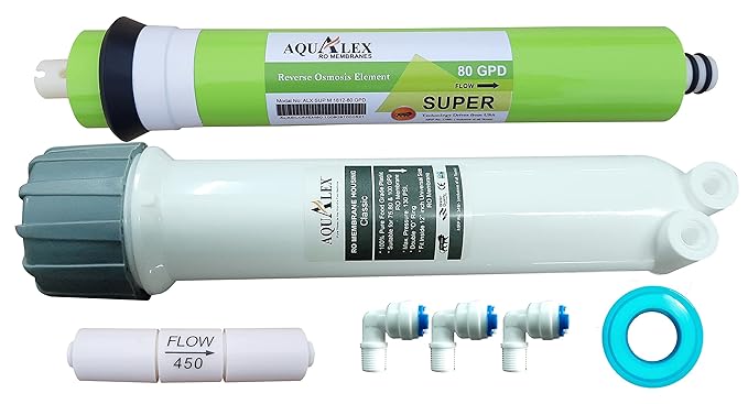 Aqualex,Pokar RO, Super 80 GPD RO Membrane+ Membrane Housing + FR 450 +Teflon Tape + 3pcs Elbow, Support Upto 1000 TDS, Suitable for RO Water Purifier