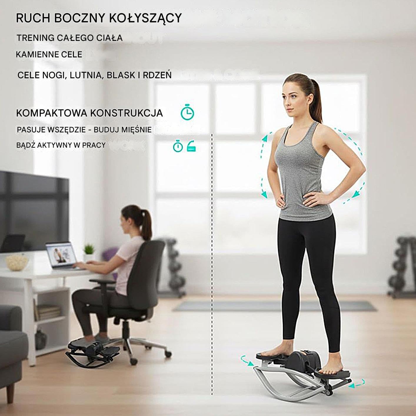 Stepper Do Ćwiczeń W Domu Akcesoria do Siłowni Domowej z Taśmą Oporową | Wahadłowy Stepper Fitness do Treningu Do Pośladków, Core, Górna i Partia, Do Domu, Siłowni, Na Zewnątrz, Dla
