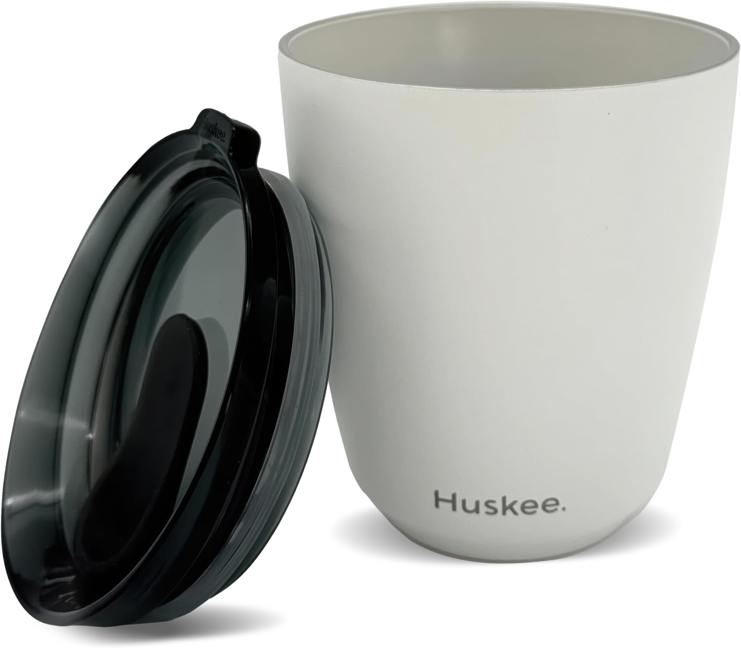 HUSKEE 8oz Stainless Steel Coffee Cup - Reusable, Stackable & Insulated Cup with Lid - No Spill Ceramic-Lined Travel Cups for Hot Drinks, Gift for Coffee Lovers & On-The-Go - White