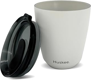 HUSKEE 8oz Stainless Steel Coffee Cup - Reusable, Stackable & Insulated Cup with Lid - No Spill Ceramic-Lined Travel Cups for Hot Drinks, For Coffee Lovers & On-the-Go - White