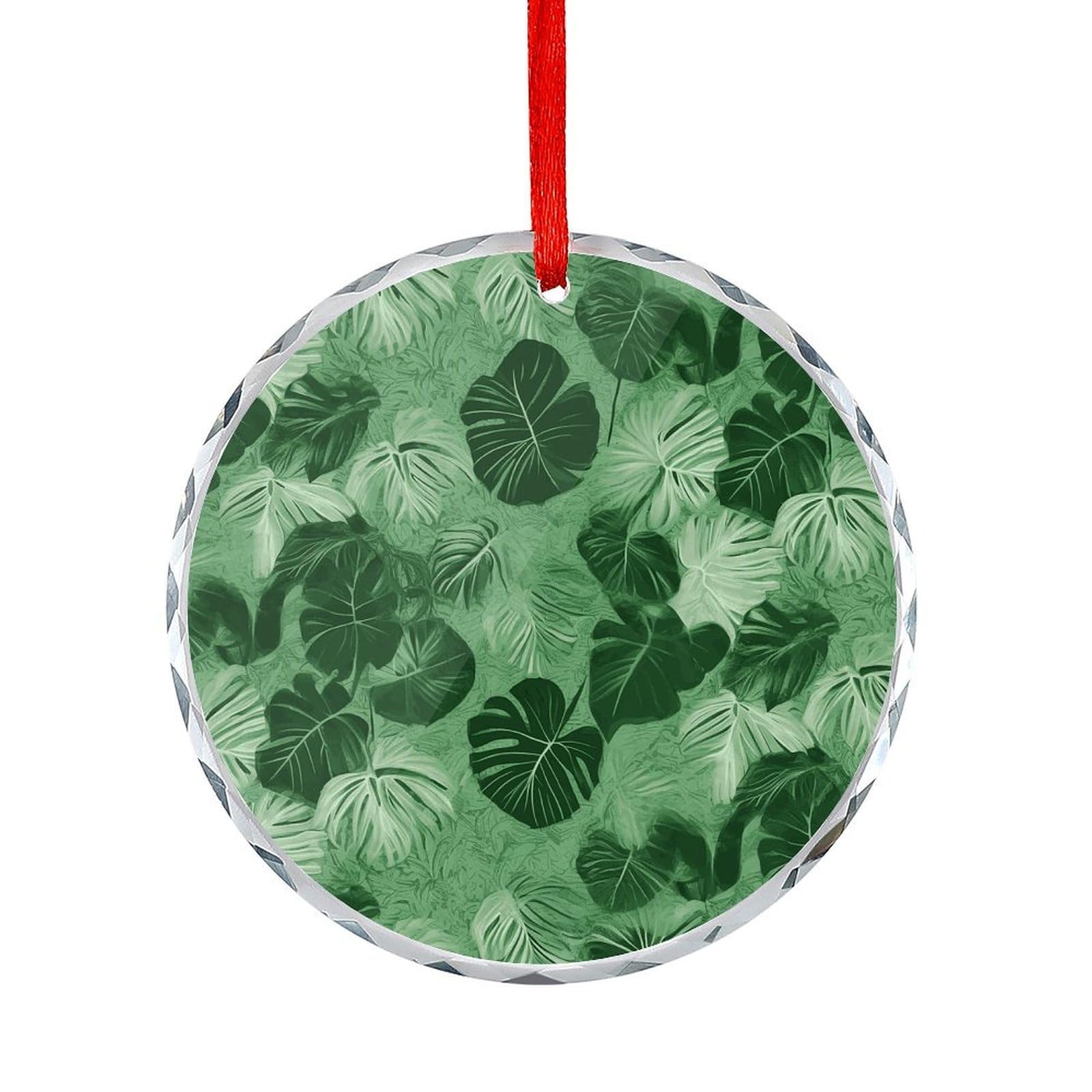 Btcowzrv Style Green Tropical Leaves Round Ornament Hanging Pendant Decor