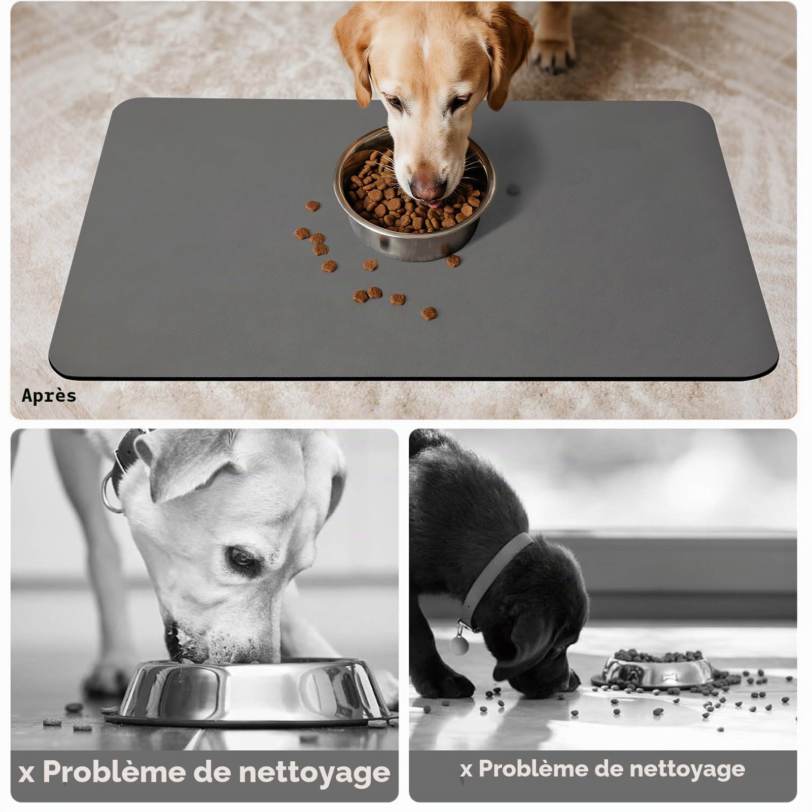 Tapis de Bol pour Chien Absorbant, Tapis antidérapant pour Bols de Nourriture et d'eau pour Chats, Tapis d'alimentation pour Animaux de Compagnie, Tapis de Placement (Dark Grey, 60 x 120 cm)