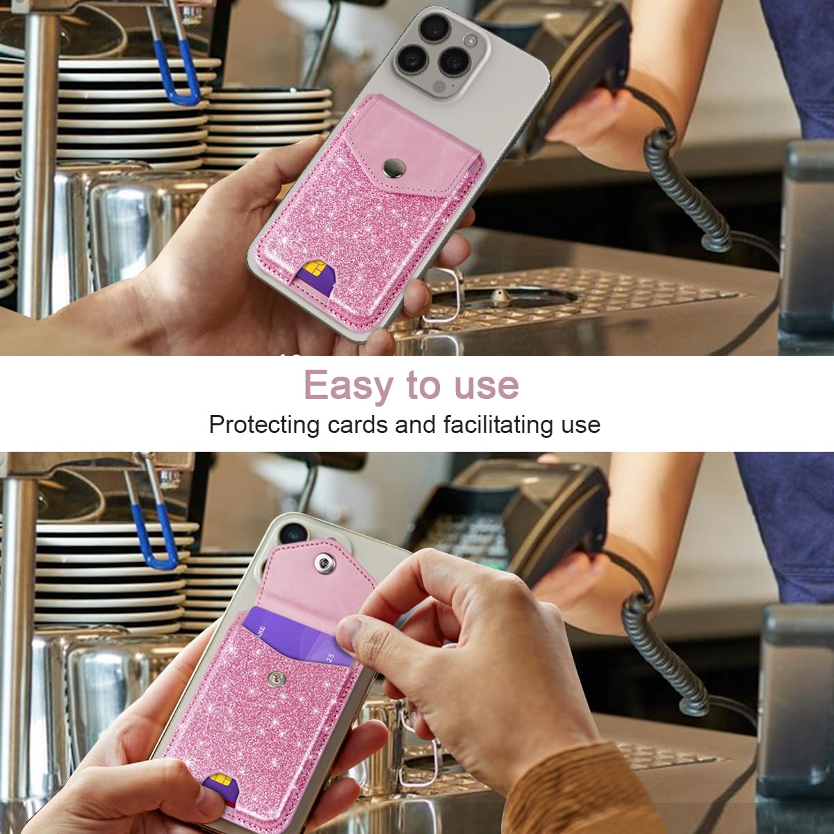Selbstklebende Kartenhalter für die Rückseite des Handys, RFID-Handytaschen aus Leder mit Druckknopf, schlanke Kartenhalter, Hülle für Handyhülle, kompatibel mit den meisten Smartphones,