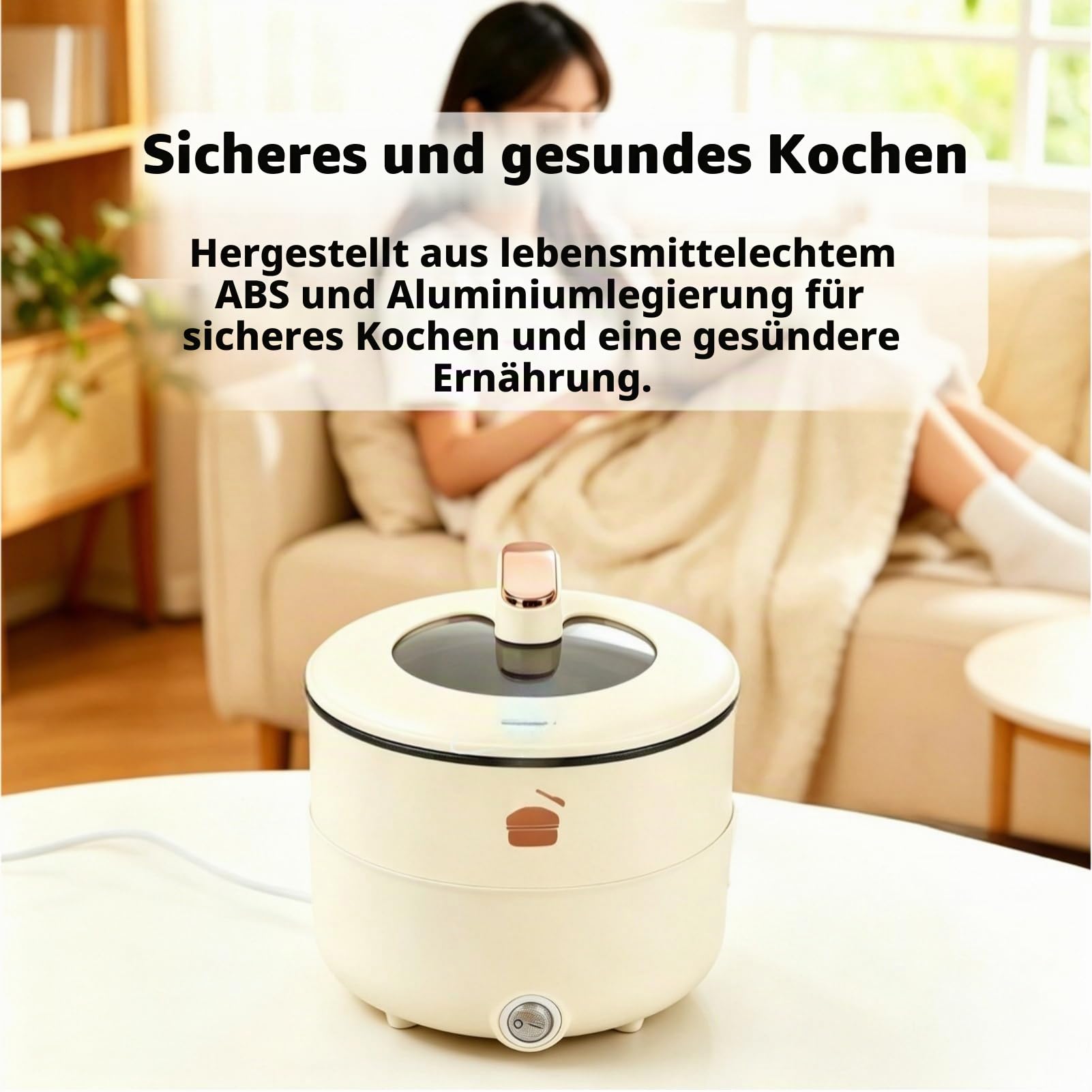 1,8L Elektrischer Heißer Topf, Doppelschicht Hitzeschutz, zum Kochen Dämpfen,Antihaft Kochtopf, Tragbarer Elektrischer Hot Pot, Kochkochtopf für Nudelnsuppe Gedämpft, für Schlafsäle und Büros