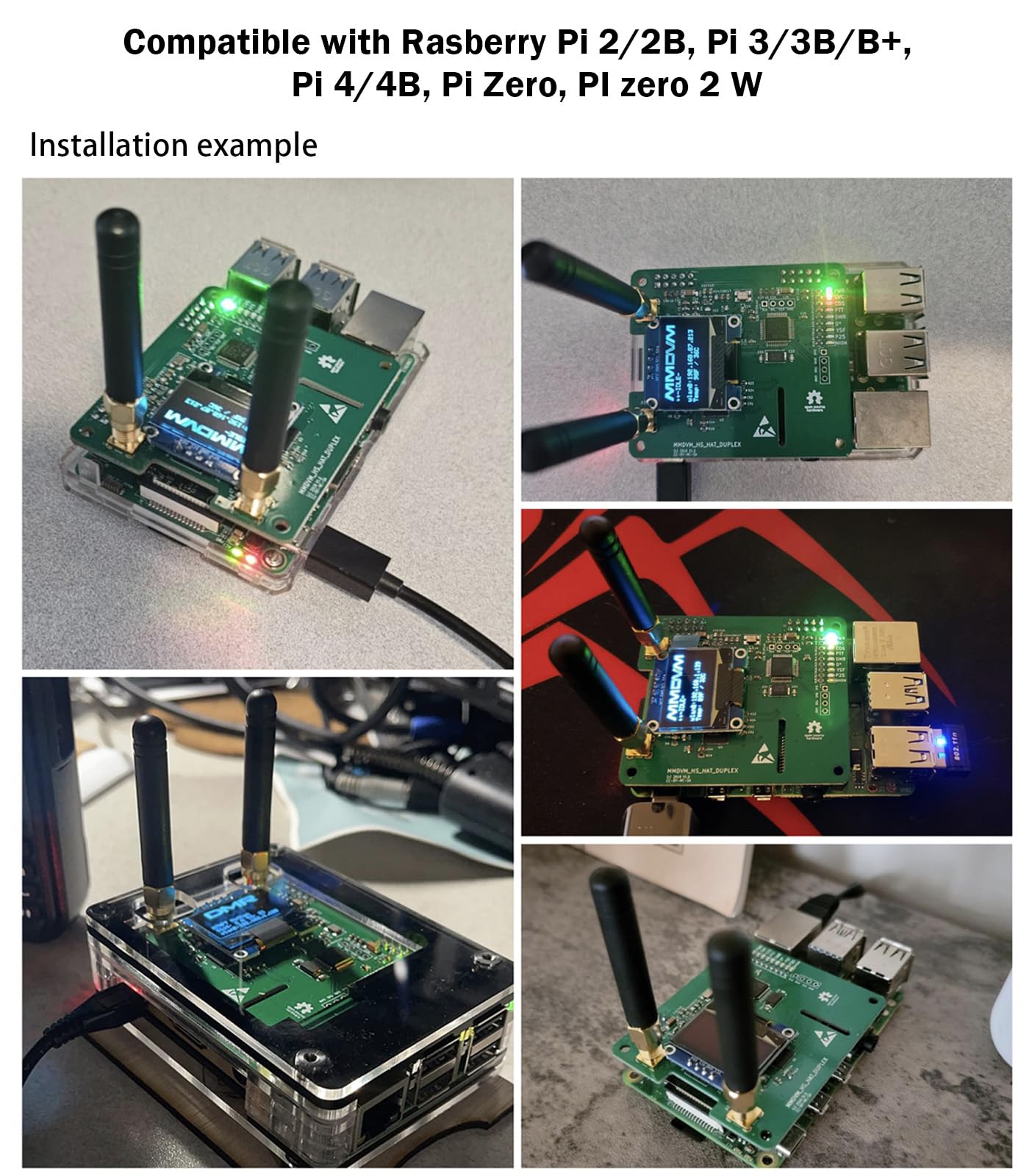 AURSINC Module MMDVM Double Hat Duplex Hotspot avec écran OLED 0.96 V1.47 Compatible P25 DMR YSF NXDN pour Raspberry Pi Vert