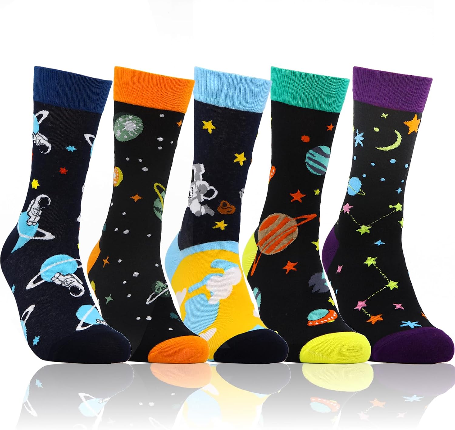 Mens Funny Socks Crazy Novelty Crew Socks Colorful Cotton Cozy Funky Graphic Patterned Space Food Animal Socks