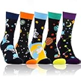 woosnscly Mens Funny Socks Crazy Novelty Crew Socks Colorful Cotton Cozy Funky Graphic Patterned Space Food Animal Socks