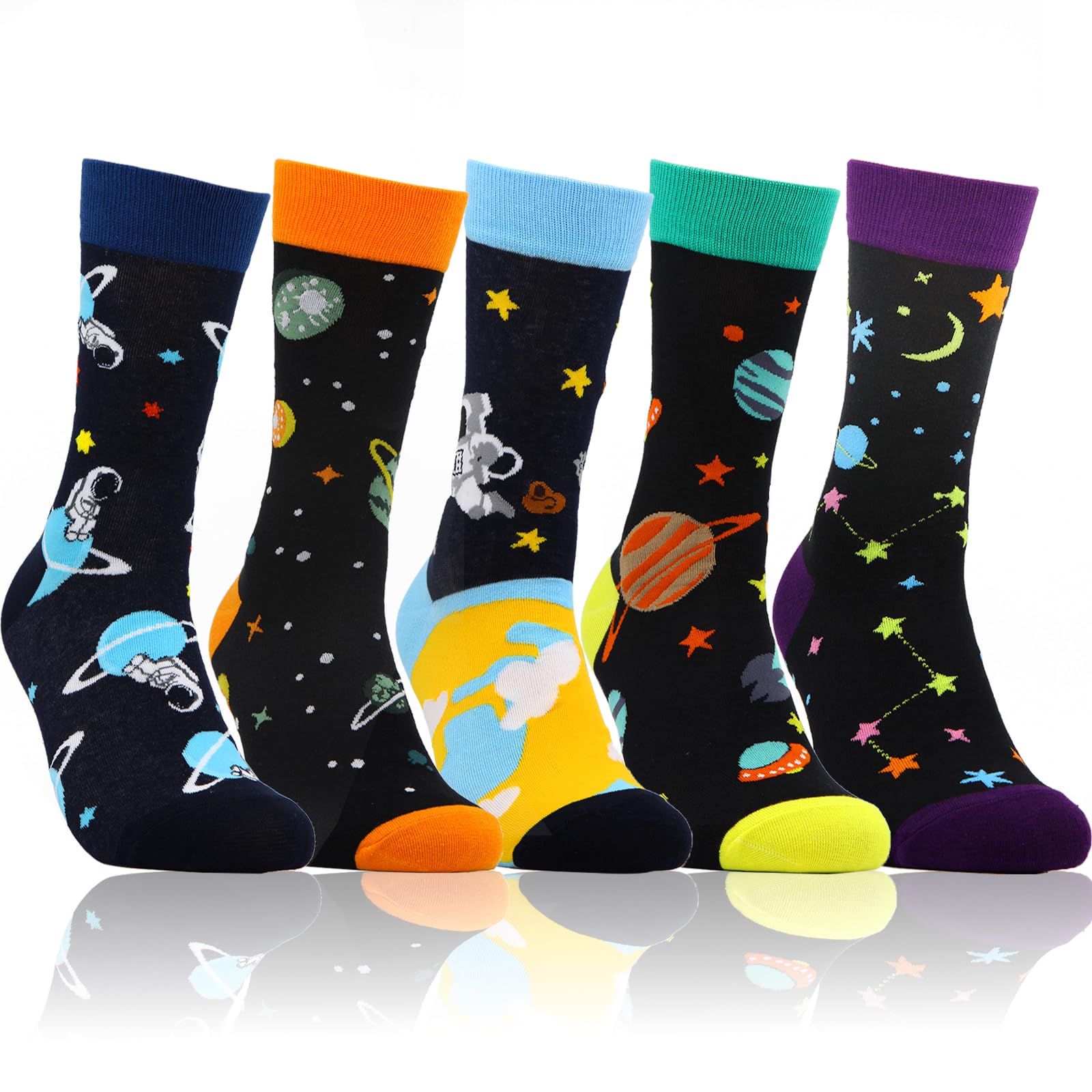 woosnsclyMens Funny Socks Crazy Novelty Crew Socks Colorful Cotton Cozy Funky Graphic Patterned Space Food Animal Socks