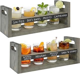 MyGift Beer Flight Sampler Tray Set of 2 Gray Wood Tasting Paddle Caddy | Includes Chalkboard Labels, Four Tasting Glasses, Entertaining Essential, Beverage Sampling, Rustic Bar Décor