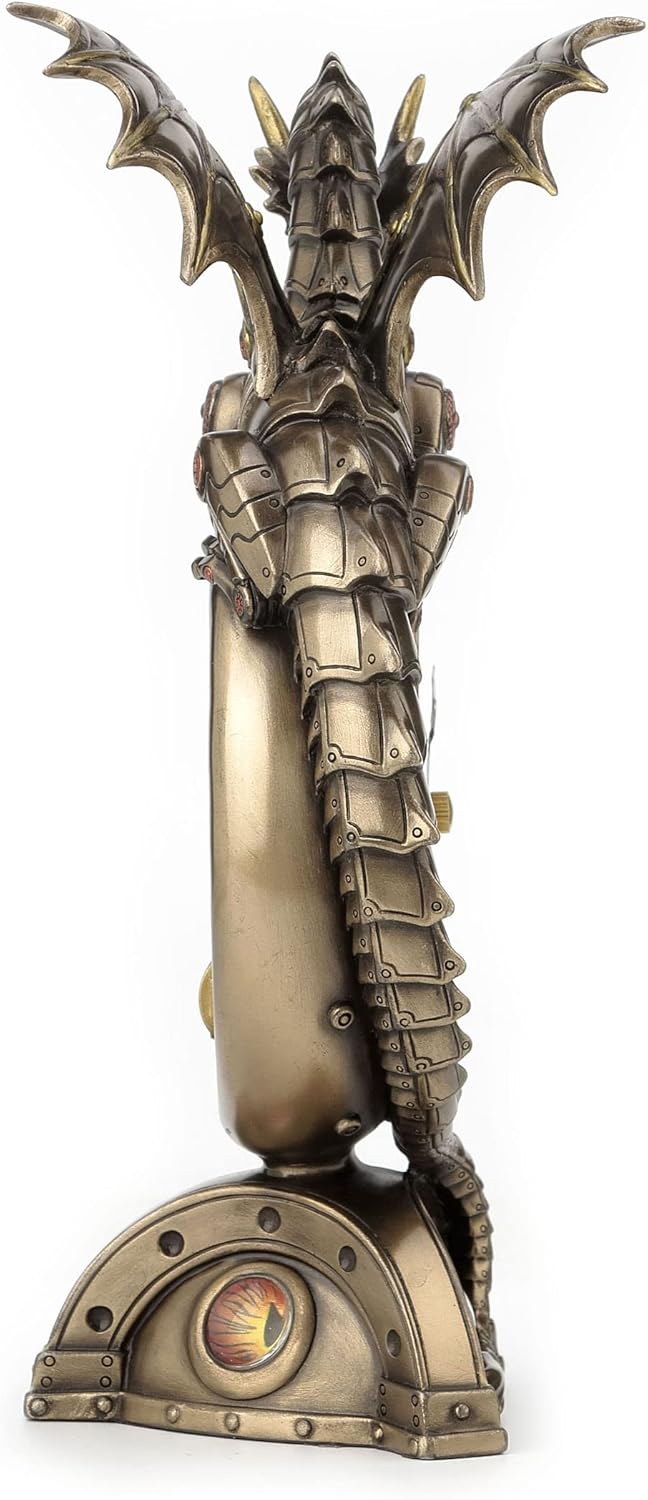 Veronese Design Steampunk Dragon Bronze Finish Table Clock with Moving Clockworks