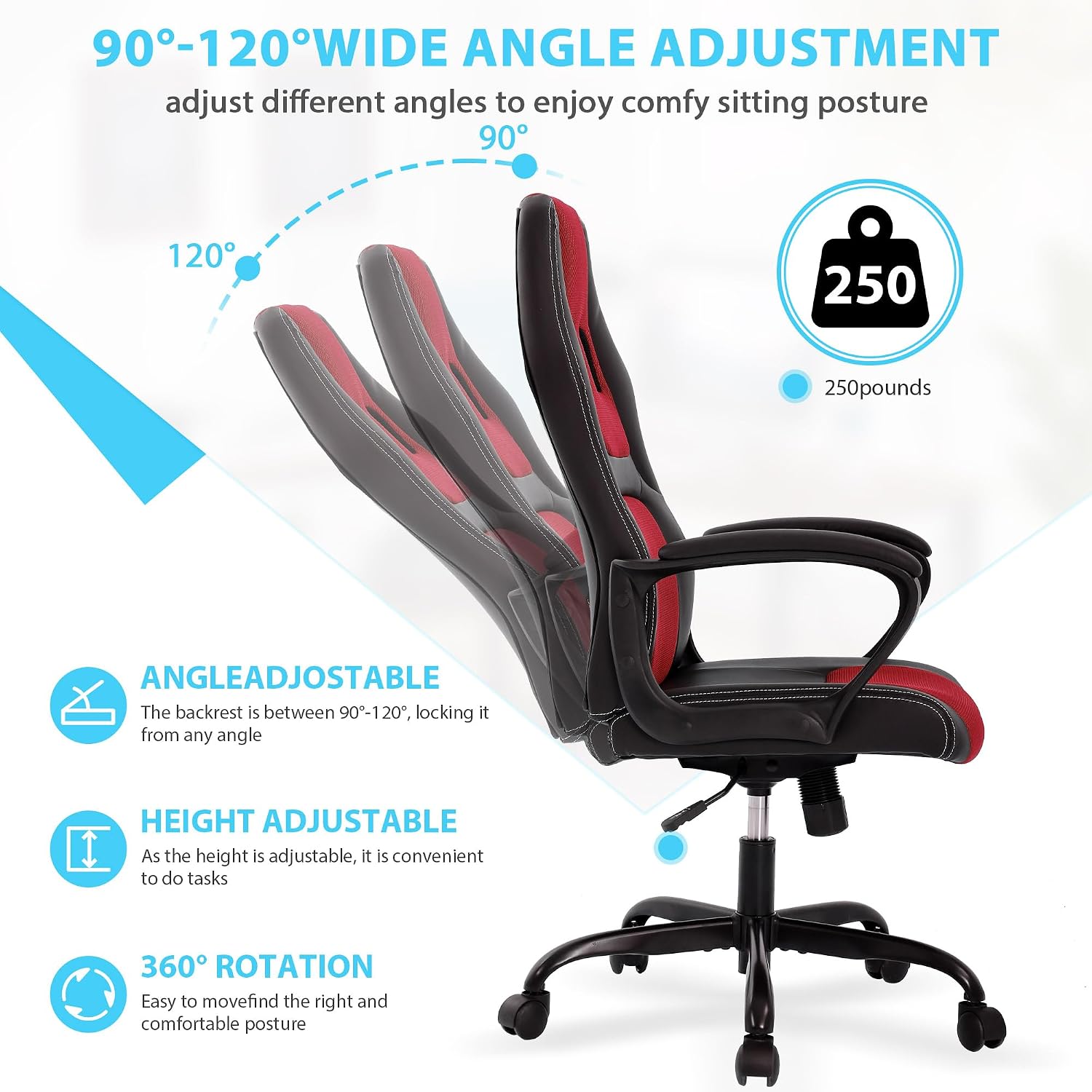 PC Gaming Chair Leather, Cheap Gamer Chair for Adults, Video Game Chairs with Lumbar Support, Desk Chair Gaming with Adjustable Height for Teens