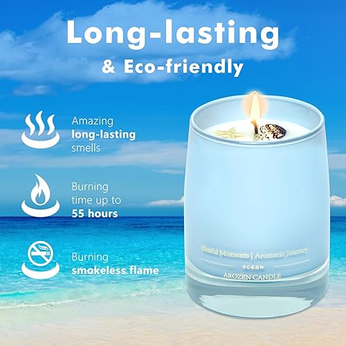Miniatura 5 de Velas perfumadas Ocean Beach, regalo para mujeres, velas de soja de playa de aromaterapia de 10 onzas para el hogar, velas de mar con cristal