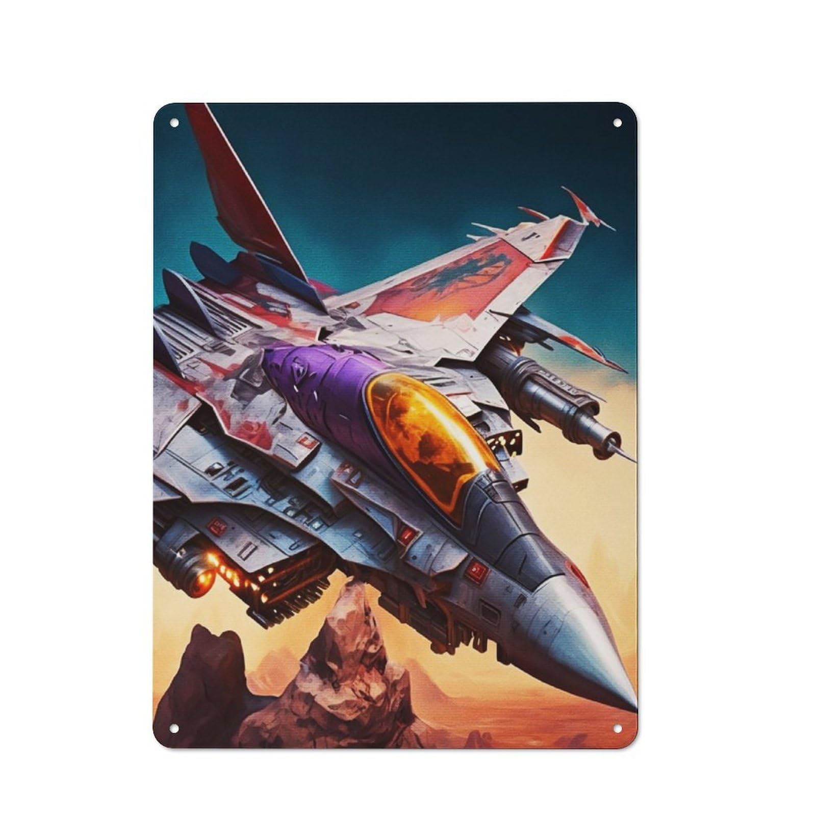 Junmoney Paint Fighter Jets Rustic Metal Sign 40X30cm For Hallway Wall, For Collectors Of Rustic Metal Wall Decor