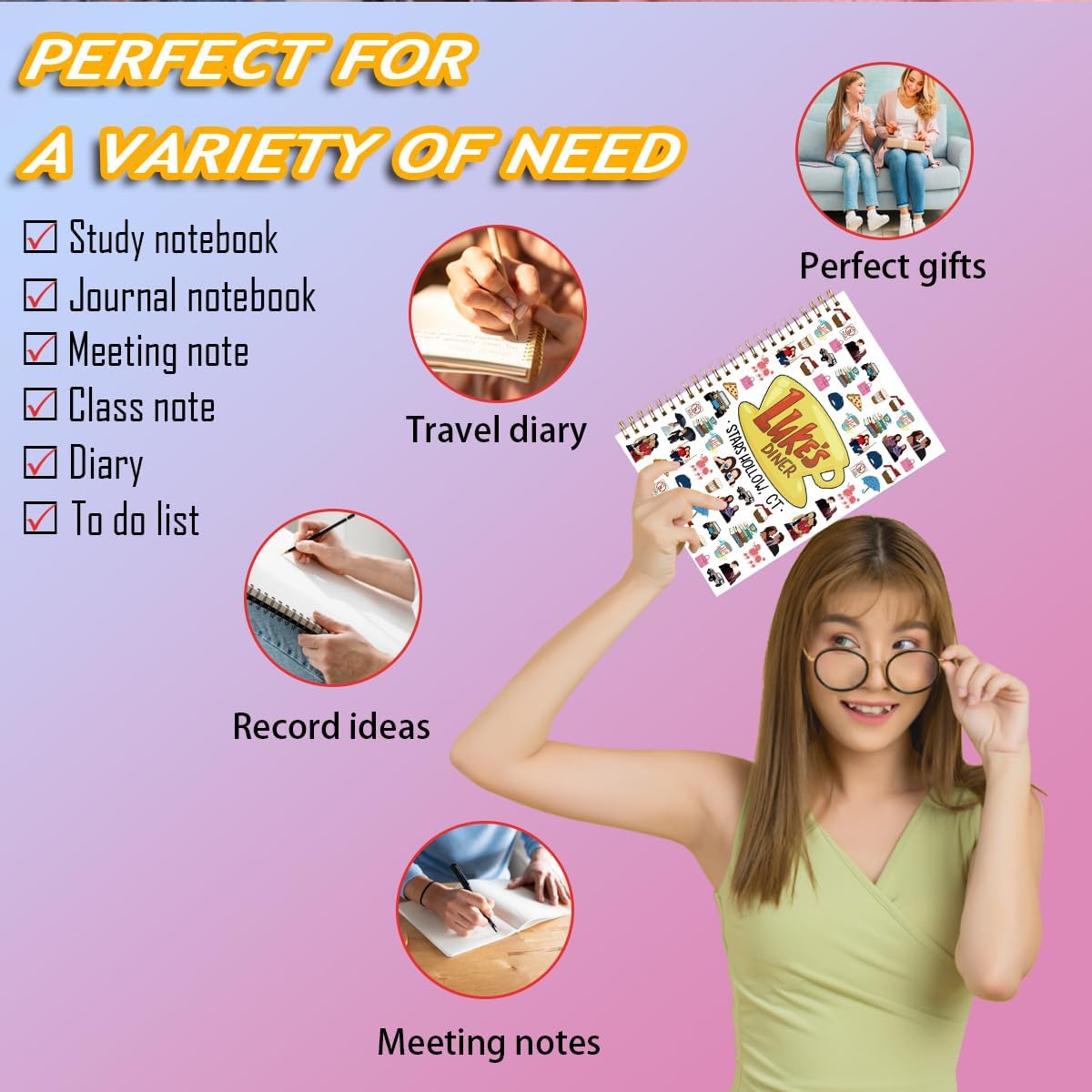 Gilmore Inspired Notebook Journal Girls Merchandise Fans Gifts Luker's Dinner Inspired Gifts for Women Girls Birthday Christmas Gift Ideas Hardcover Spiral Notebook 5.8x8.3 - Image 5