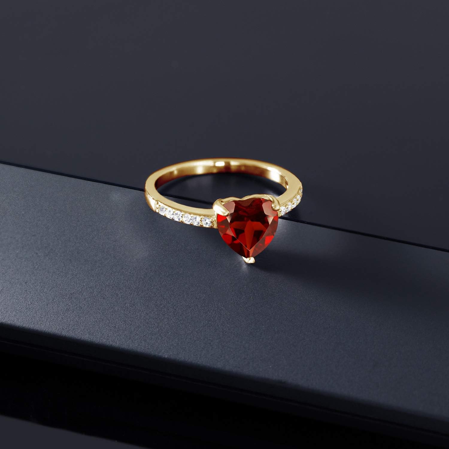 Gem Stone King 18K Yellow Gold Plated Silver 8MM Heart Shape Gemstone Birthstone Ring For Women | Wedding Engagement Anniversary Promise Heart Ring For Women | Available In Size 5, 6, 7, 8, 9