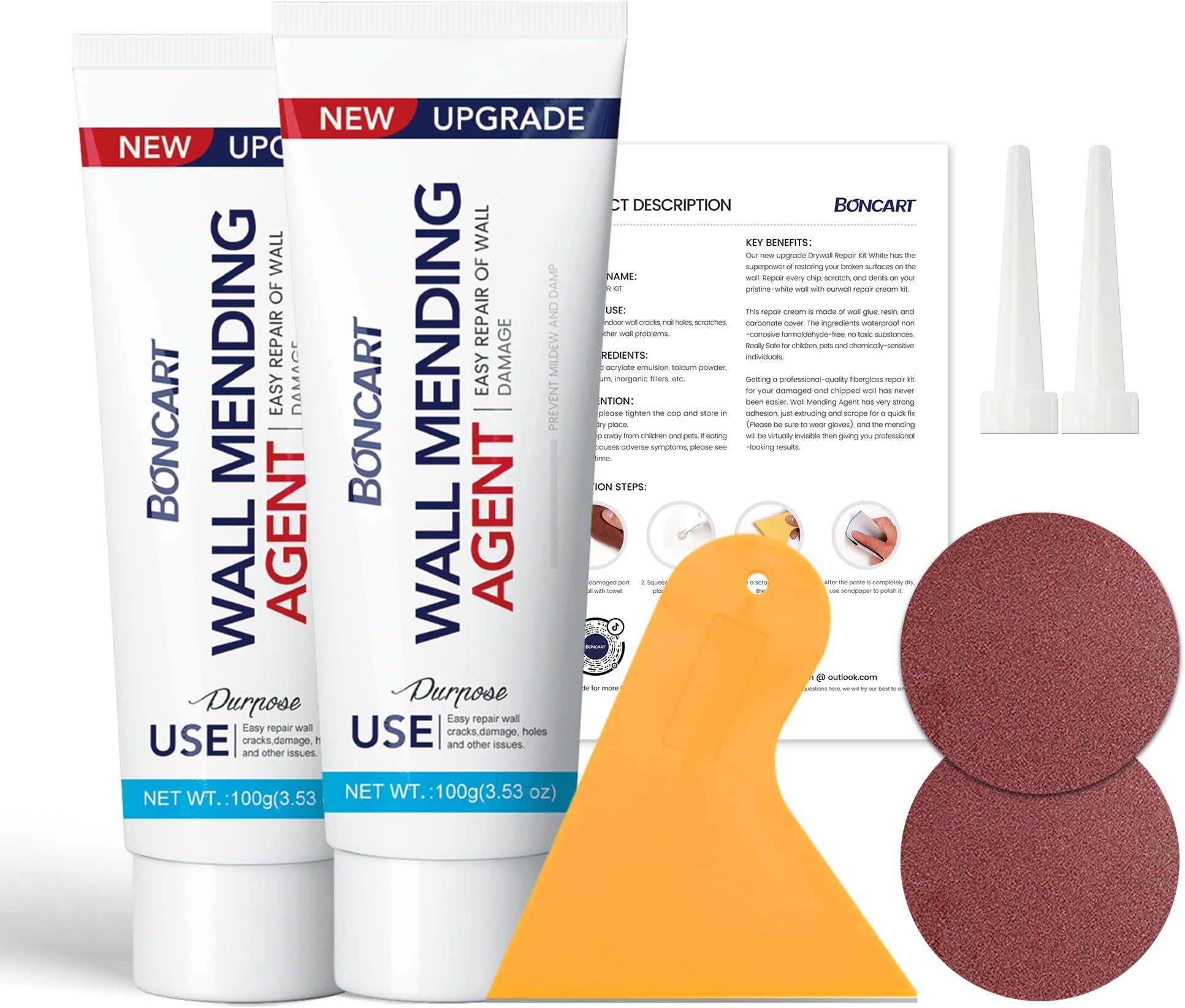 Drywall Repair Kit,2 Pack Wall Mending Agent,Wall Spackle with Scraper, Wall Surface Hole Fill Quick and Easy Solution