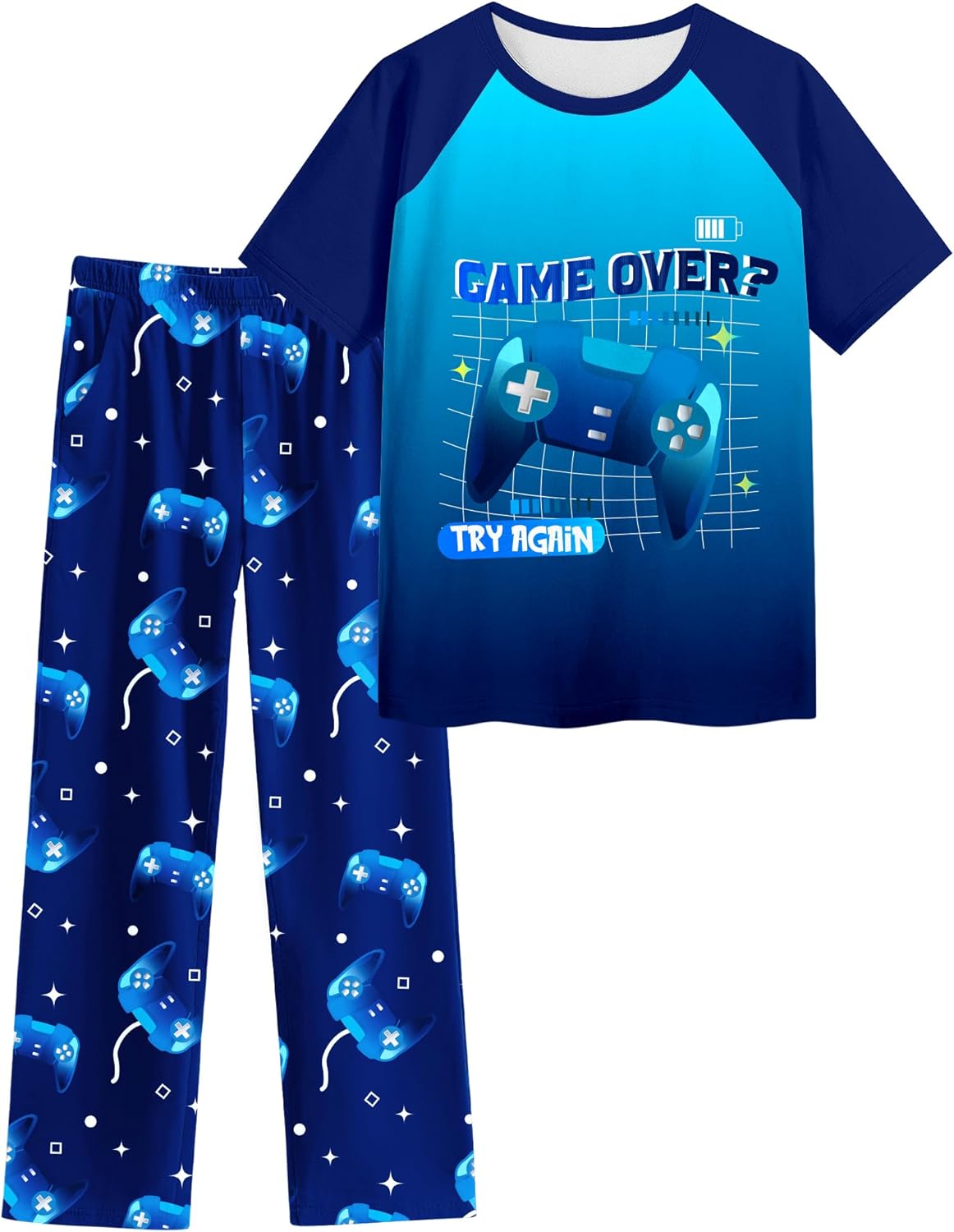 PASHOP Boys Pajamas Little Big Boys Pajamas Short Sleeves and Pants 2 Pieces Summer Pjs Set Kid Sleepwear Size 8-14