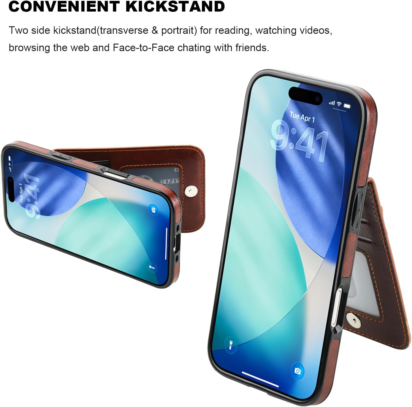 KIHUWEY Compatible with iPhone 17 Air Case Wallet with Credit Card Holder, Flip Premium Leather Magnetic Clasp Kickstand Heavy Duty Protective Cover for iPhone 17 Air 6.5 Inch (Brown) - Image 5