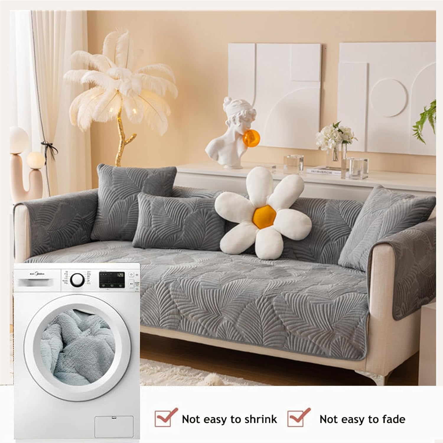 ZTGL New Sectional Couch Covers, Plush Sofa Cover, Double Sided Quilted Sofa Slipcovers, Universal Non-Slip Furniture Protector, Washable Sofa Protector,G,1 pc 110x240(cm)