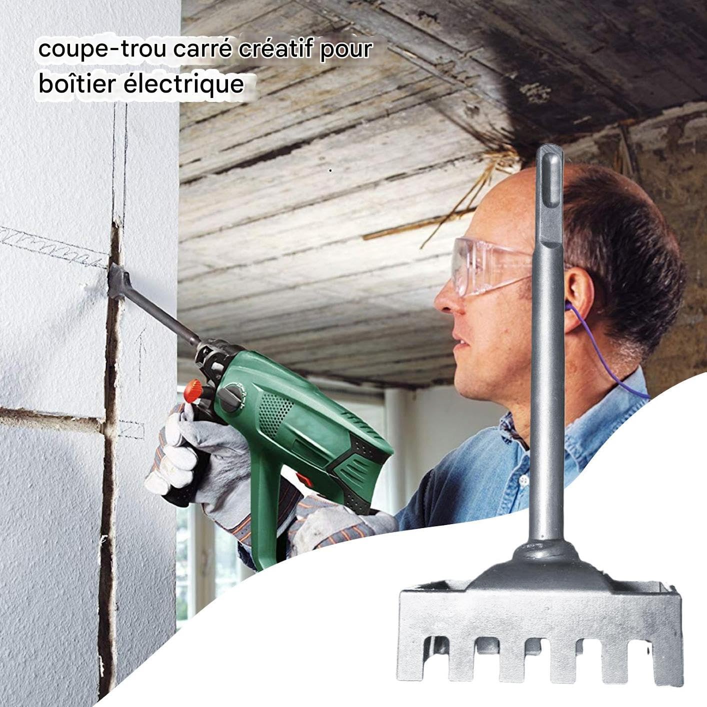 Cortadora cuadrada,Herramienta oscilante Cortador de enchufes de pared - Sierra portátil para cajas y taladro-cuadrado para ladrillos de hormigón