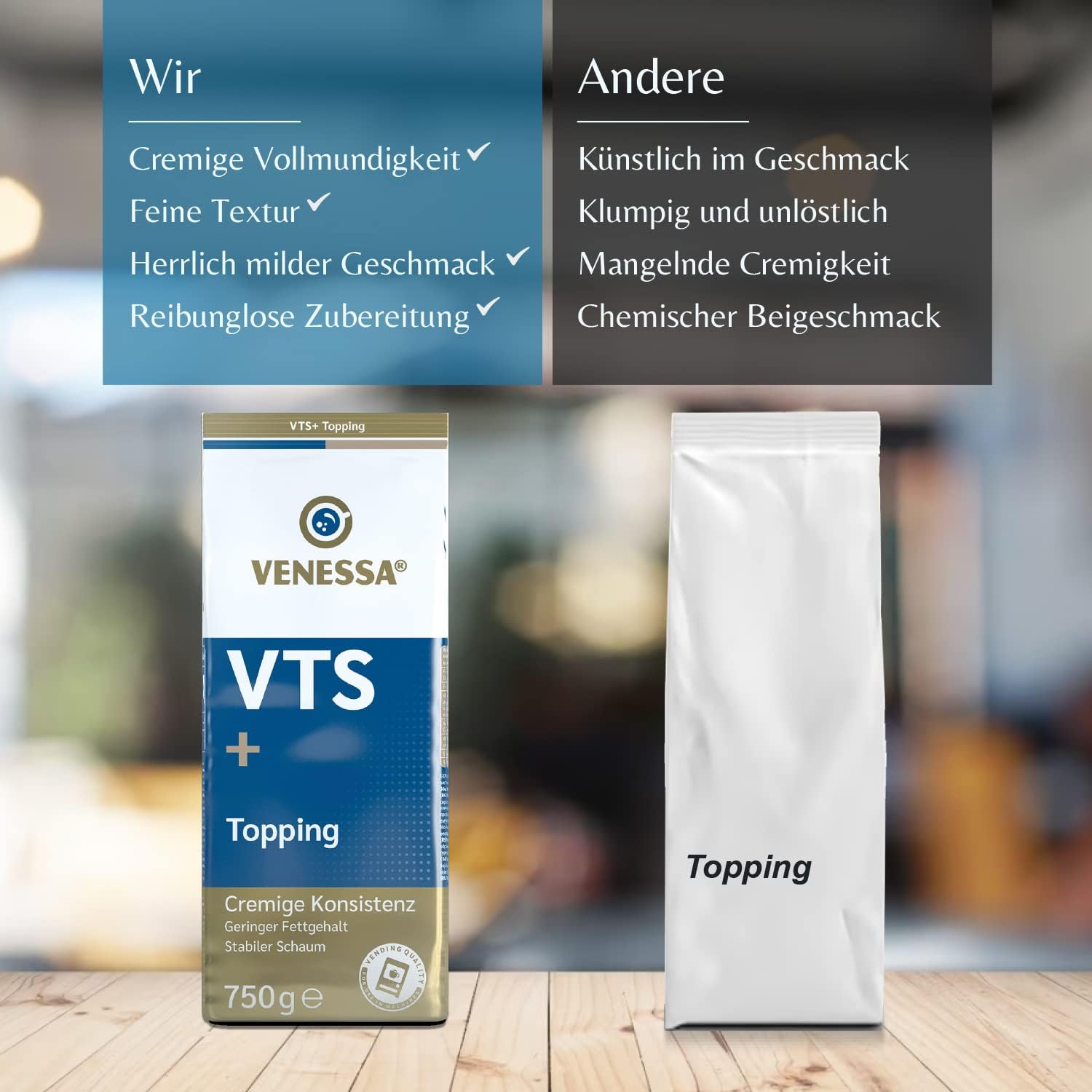Venessa VTS+ Topping 20 x 750 g rozpuszczalny 99,8% odtłuszczonego mleka, odtłuszczone mleko w proszku do automatów Vending, opakowanie ekonomiczne