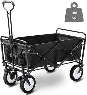 GO2CAMPS Premium Heavy Duty Collapsible Camping Trolley Wagon Extra-Large Foldable Outdoor Utility Cart with Sturdy Wheels and High Capacity Storage (100 x 90 x 50 cm) for Camping,Picnic, Beach, Trips