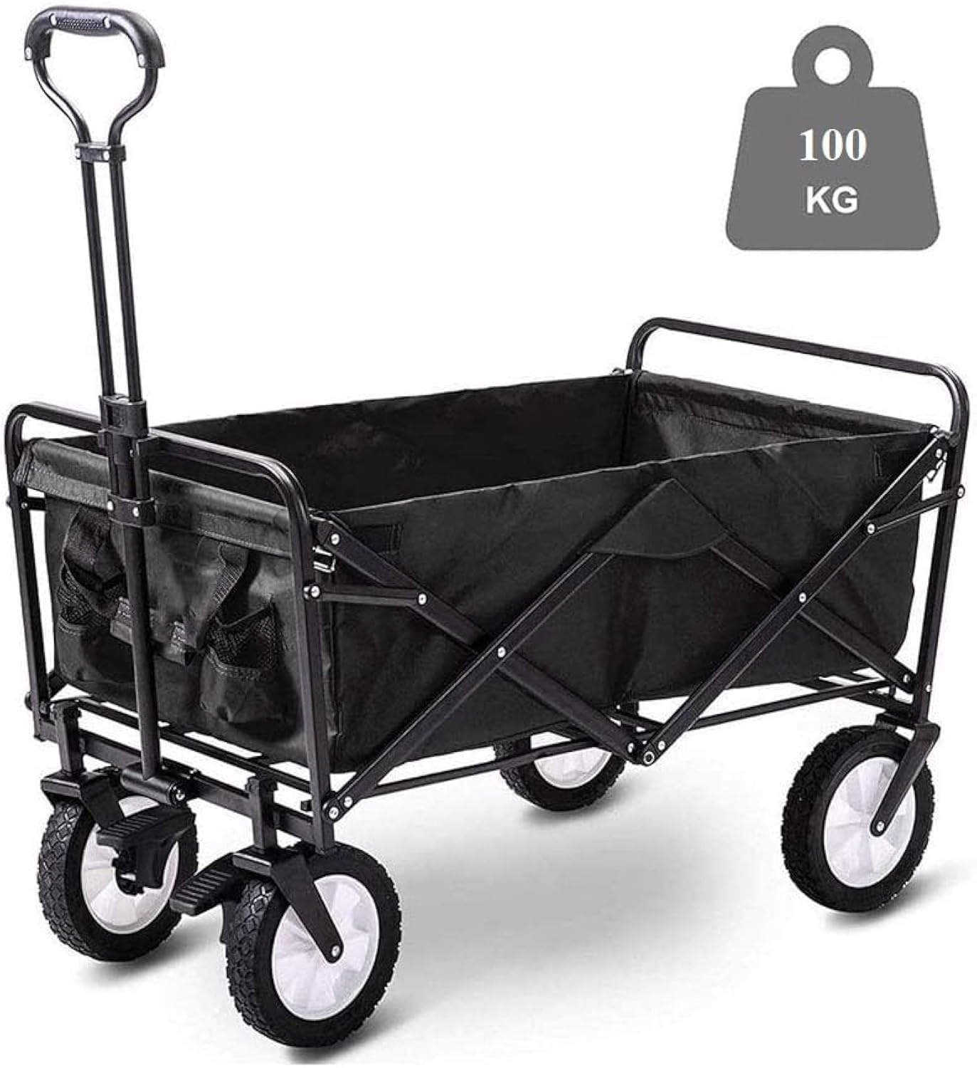 GO2CAMPS Premium Heavy Duty Collapsible Camping Trolley Wagon Extra-Large Foldable Outdoor Utility Cart with Sturdy Wheels and High Capacity Storage (100 x 90 x 50 cm) for Camping,Picnic, Beach, Trips