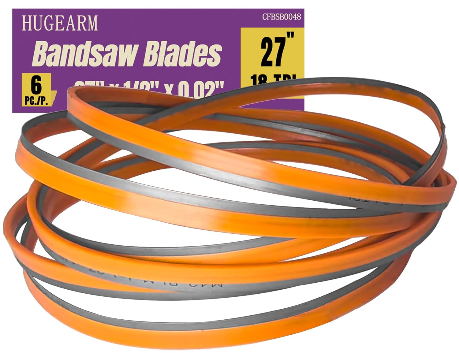 6 Pack Band Saw Blades 27 Inch for Dewalt DCS377, Portable Bandsaw Blades for Milwaukee M12 Sub-Compact, Bi-Metal M42, 27" x 1/2" x 0.02", 18 TPI