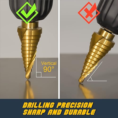 Miniatura 6 de HSS - Juego de 3 brocas escalonadas con revestimiento de titanio, broca de acero de alta velocidad para chapa de aluminio, metal, madera, agujeros,