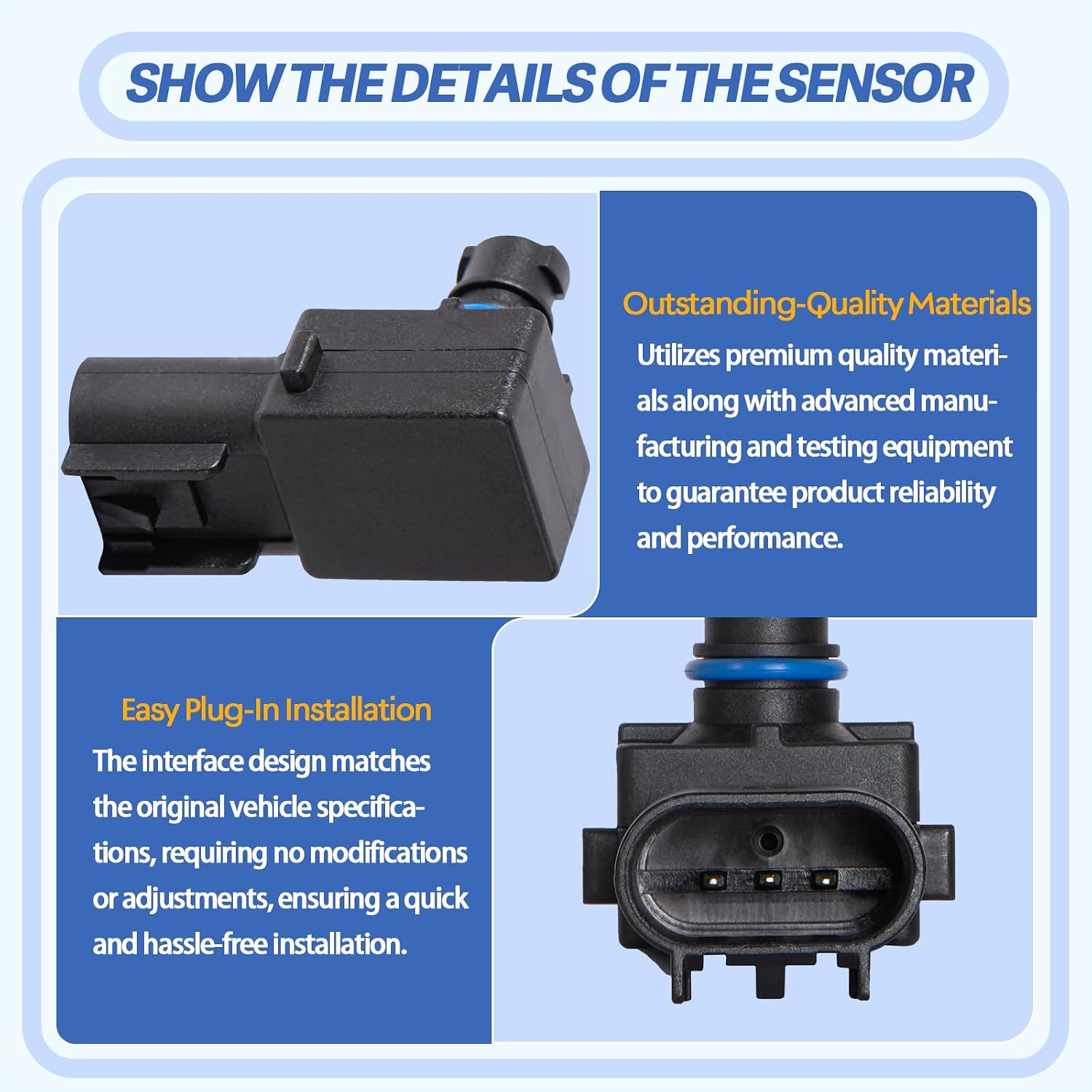 Manifold Absolute Pressure Sensor MAP Sensor 5033310AC 56028562AB Compatible for Chrysler 300 2006-2012, Compatible for Ram 1500 2003-2013, Compatible for 2006-2010 Charger 8 Cyl RWD