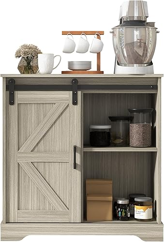 Miniatura 8 de Panana Sliding Barn Door Buffet Sideboard Storage Cabinet Coffee Bar Kitchen Farmhouse Style (Oak) Roble,Blanco,https://www.amazon.com/dp/undefined