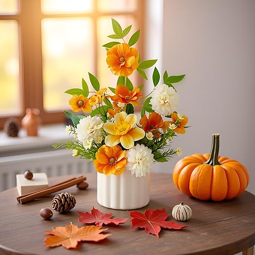 Miniatura 4 de Flores artificiales de otoño en jarrón de seda de hortensias, arreglo floral sintético adecuado para decoración de oficina en casa, centro de mesa