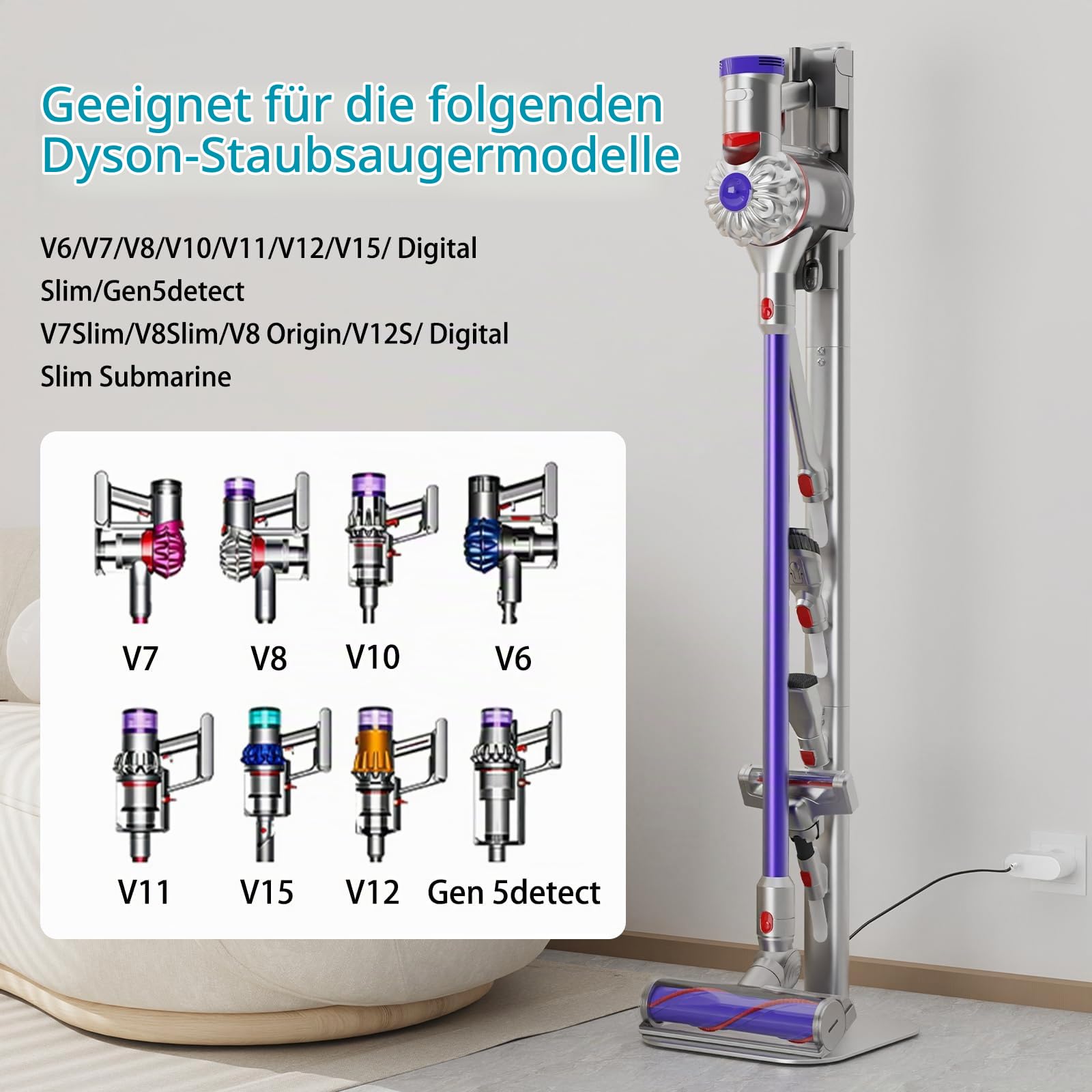 OUTBROS Staubsauger Ständer mit 4 Haken-Kompatibel für Dyson halterung, Silbrig