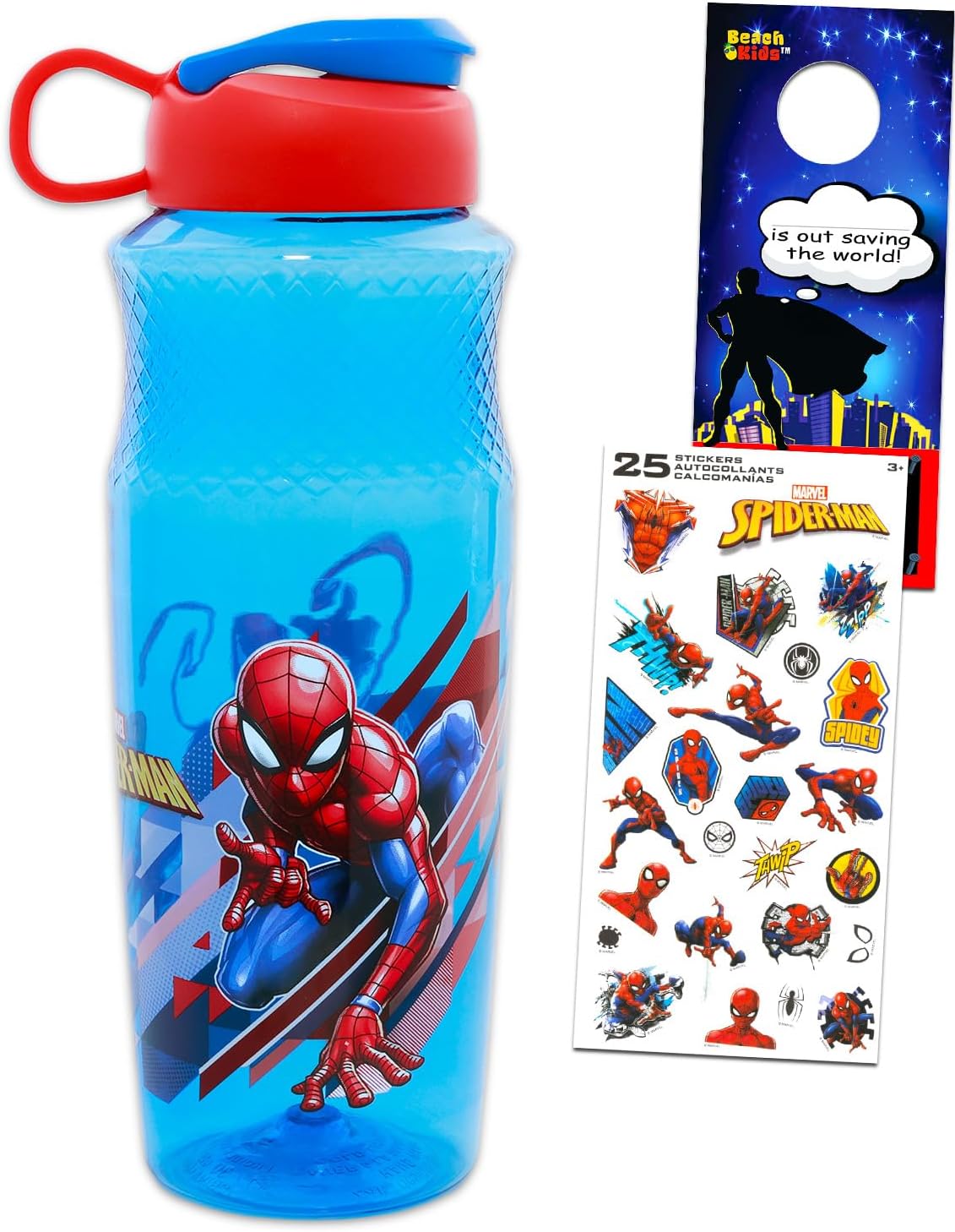 Marvel Spiderman Water Bottle Bundle School Supplies Set with 30 Oz Drinking Cup, Stickers, More | Spiderman Sports Water Bottle for Kids, Boys Outdoor Activities