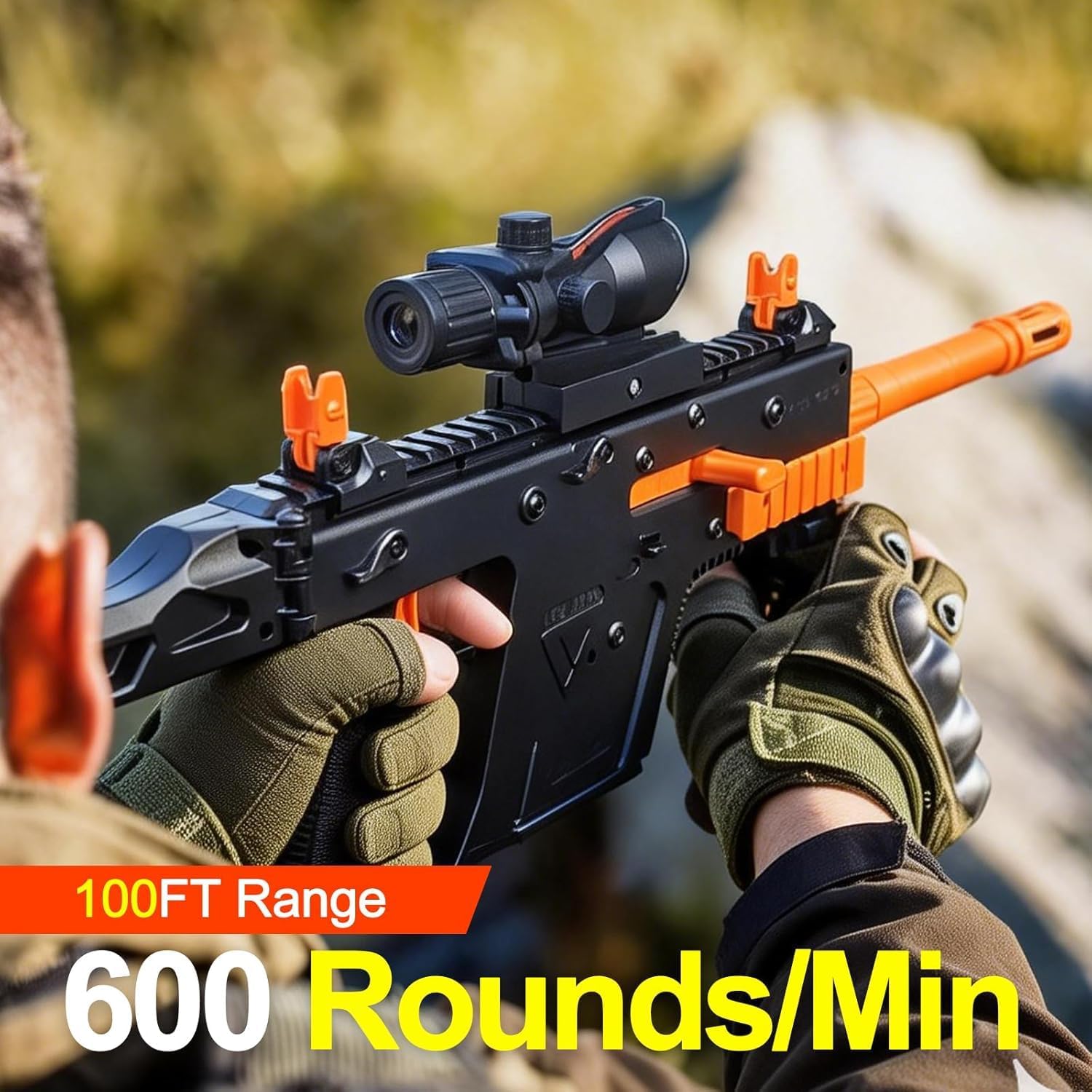 Electric Gel Ball Blaster with Sight Scope & Safety Glasses – Semi/Full Auto Splatter Blaster, 600 Rounds/Min High Speed, Up to 100FT Range for 14+ Years Old