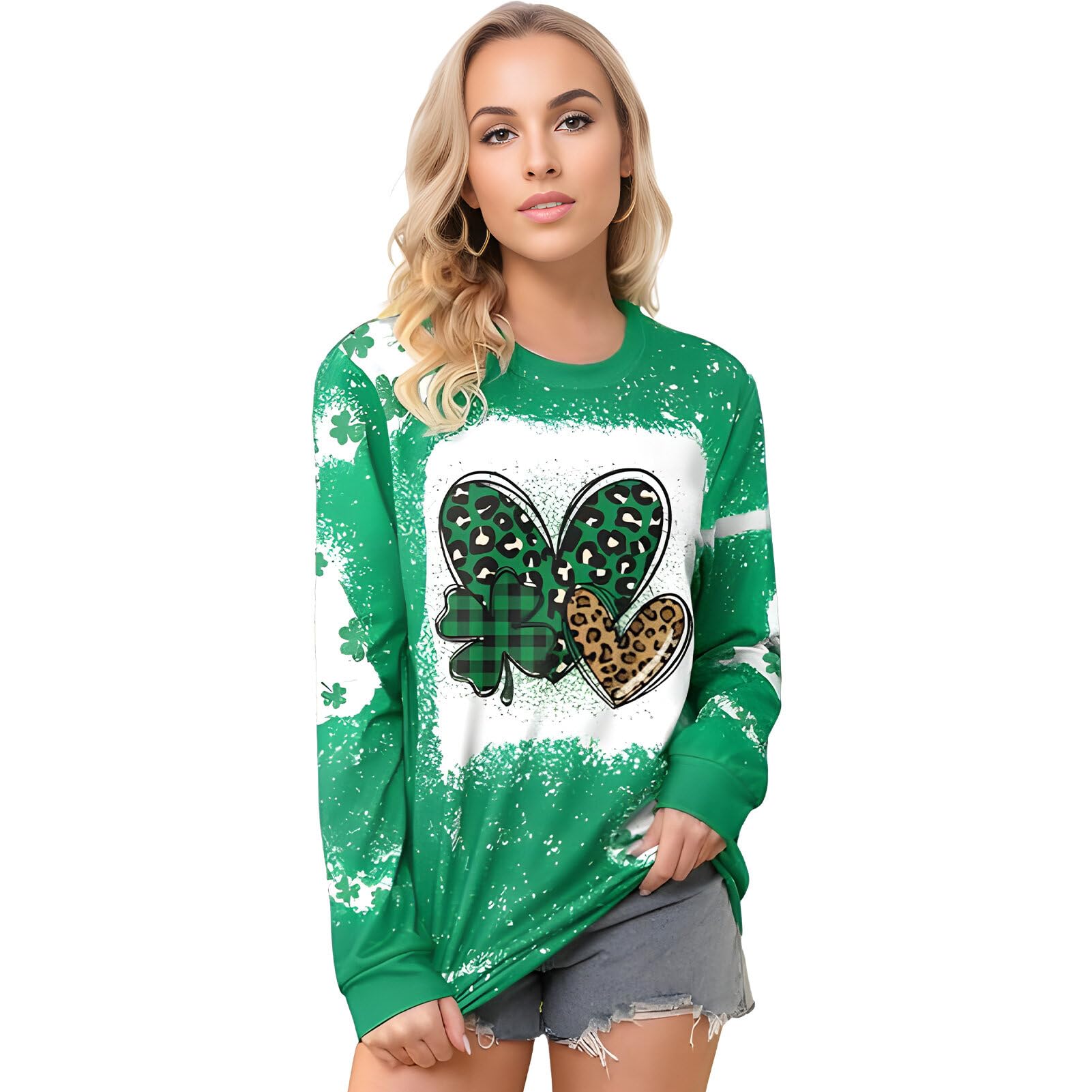 Photo 1 of (3 Pack) St Patricks Day Shirt Women Green Sweatshirt,Lucky Irish Shamrock Green T-Shirts,St Patricks Day Outfits for Women Large Long Sleeved 