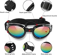 Vista 3 de Anteojos de perro Qumy, protección ocular, anteojos de sol impermeables para perros de más de 15 libras, Rosado