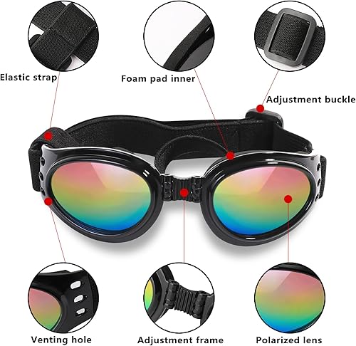 Miniatura 3 de Anteojos de perro Qumy, protección ocular, anteojos de sol impermeables para perros de más de 15 libras, Rosado