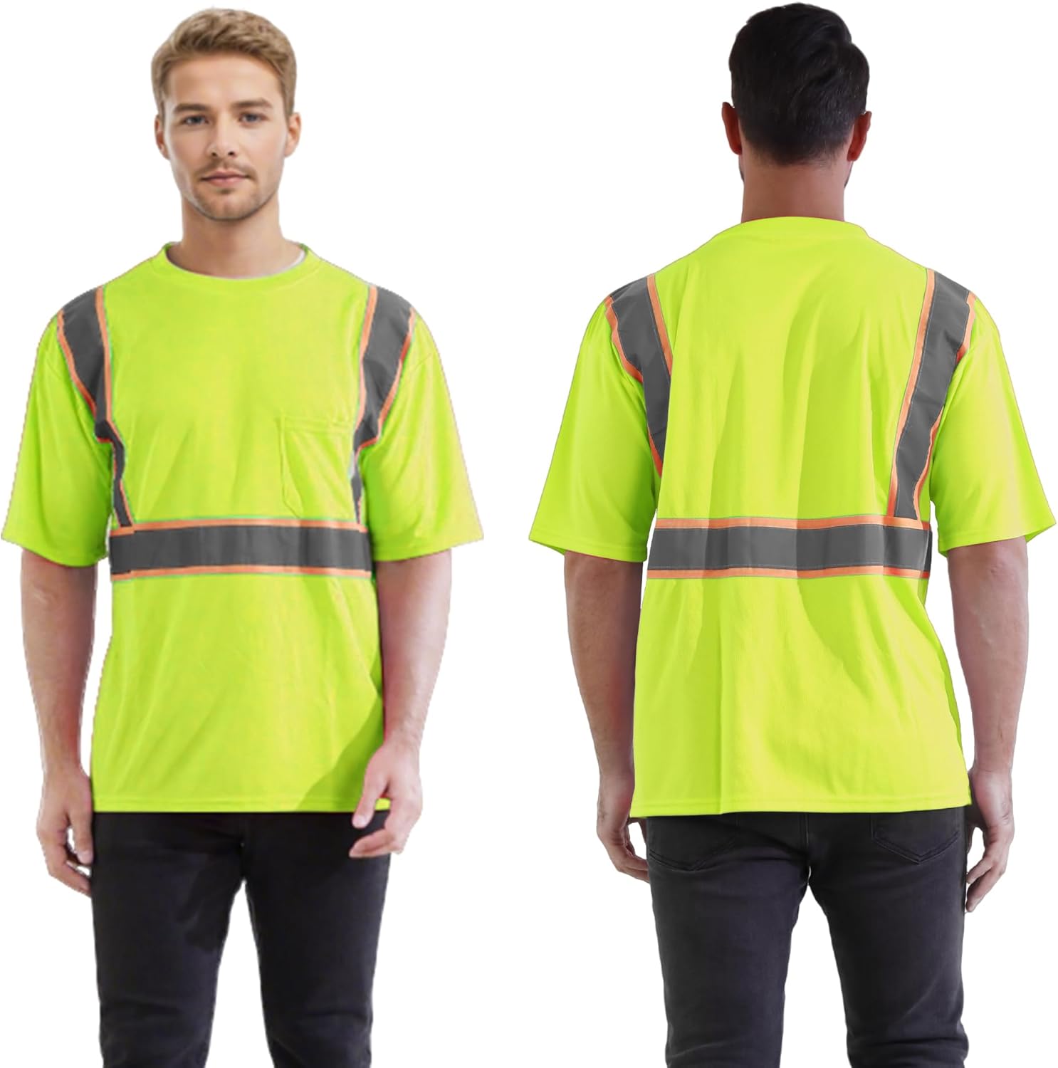 W&H Hi Vis Class 2 Safety Short Sleeve Shirt, Reflective Birdeye Mesh Work Shirts, Breathable Quick Dry Construction Workwear - Image 2